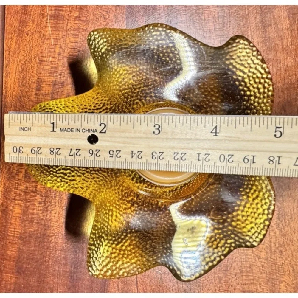 Amber Glass Leaf‎ Candle Holder MCM Style Textured Decor